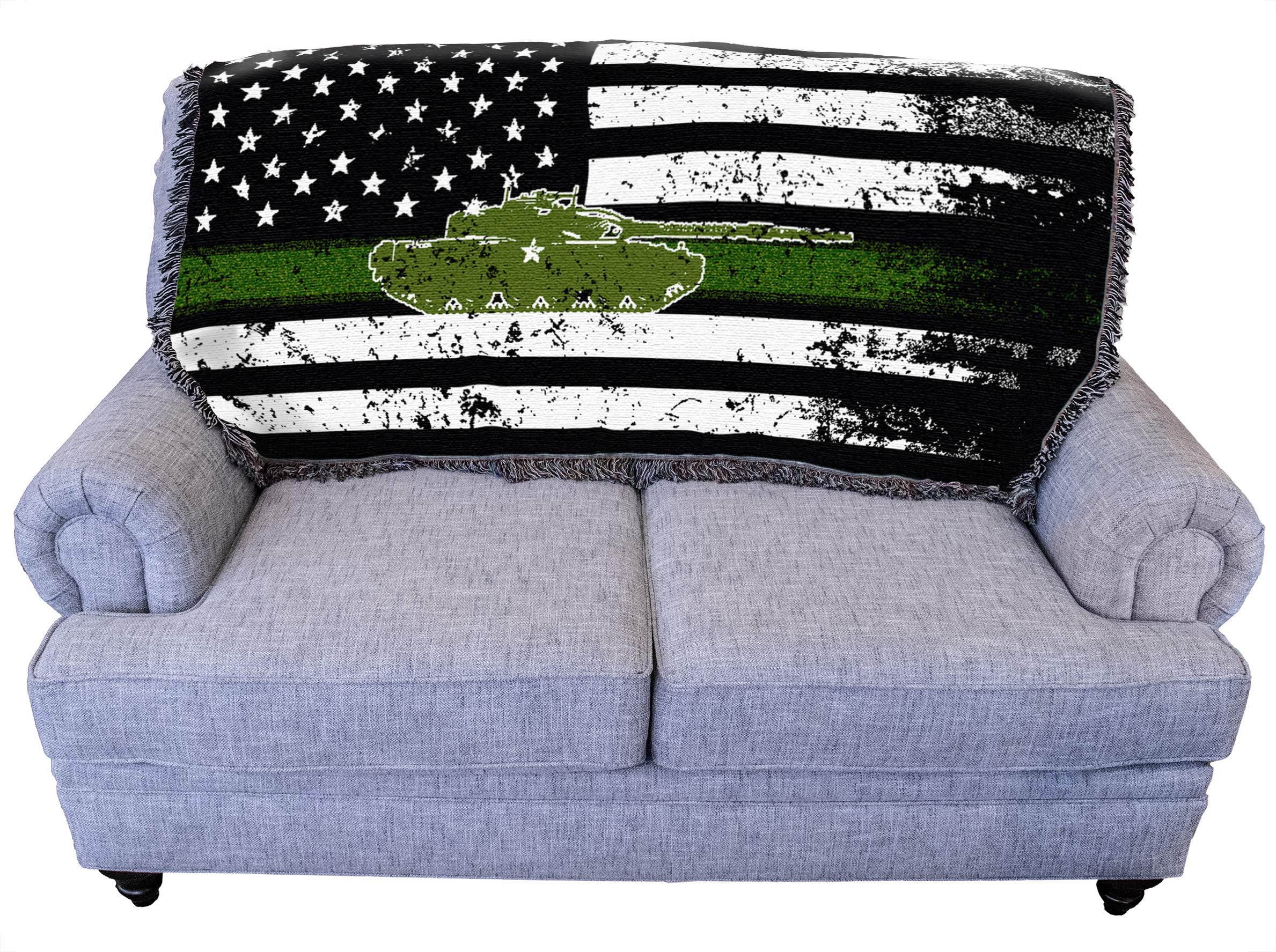 Pure Country Weavers Us Army - Green Tank American Flag Line Blanket - Gift Military Tapestry Throw For Back Of Couch Or Sofa -