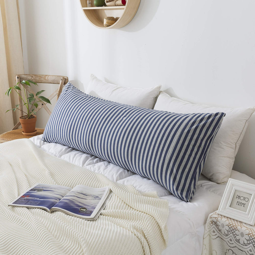 H Household Pillowcases, 100% Cotton Jersey Knit, Soft And Cozy, Wrinkle, Stain Resistant With Envelope Closure (Dark Blue Strip