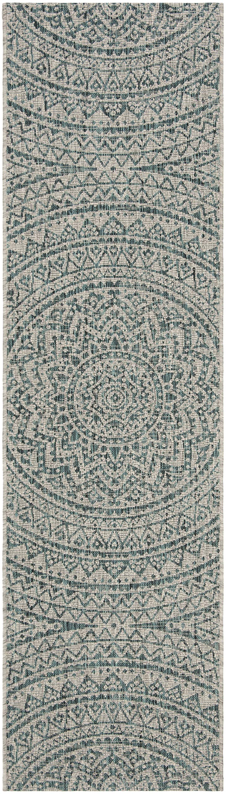 Safavieh Courtyard Collection 2'3' X 12' Light Grey / Teal Cy8734 Indoor/ Outdoor Waterproof Easy Cleaning Patio Backyard Mudroom Runner Rug
