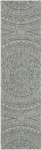 Safavieh Courtyard Collection 2'3' X 10' Light Grey / Teal Cy8734 Indoor/ Outdoor Waterproof Easy Cleaning Patio Backyard Mudroom Runner Rug