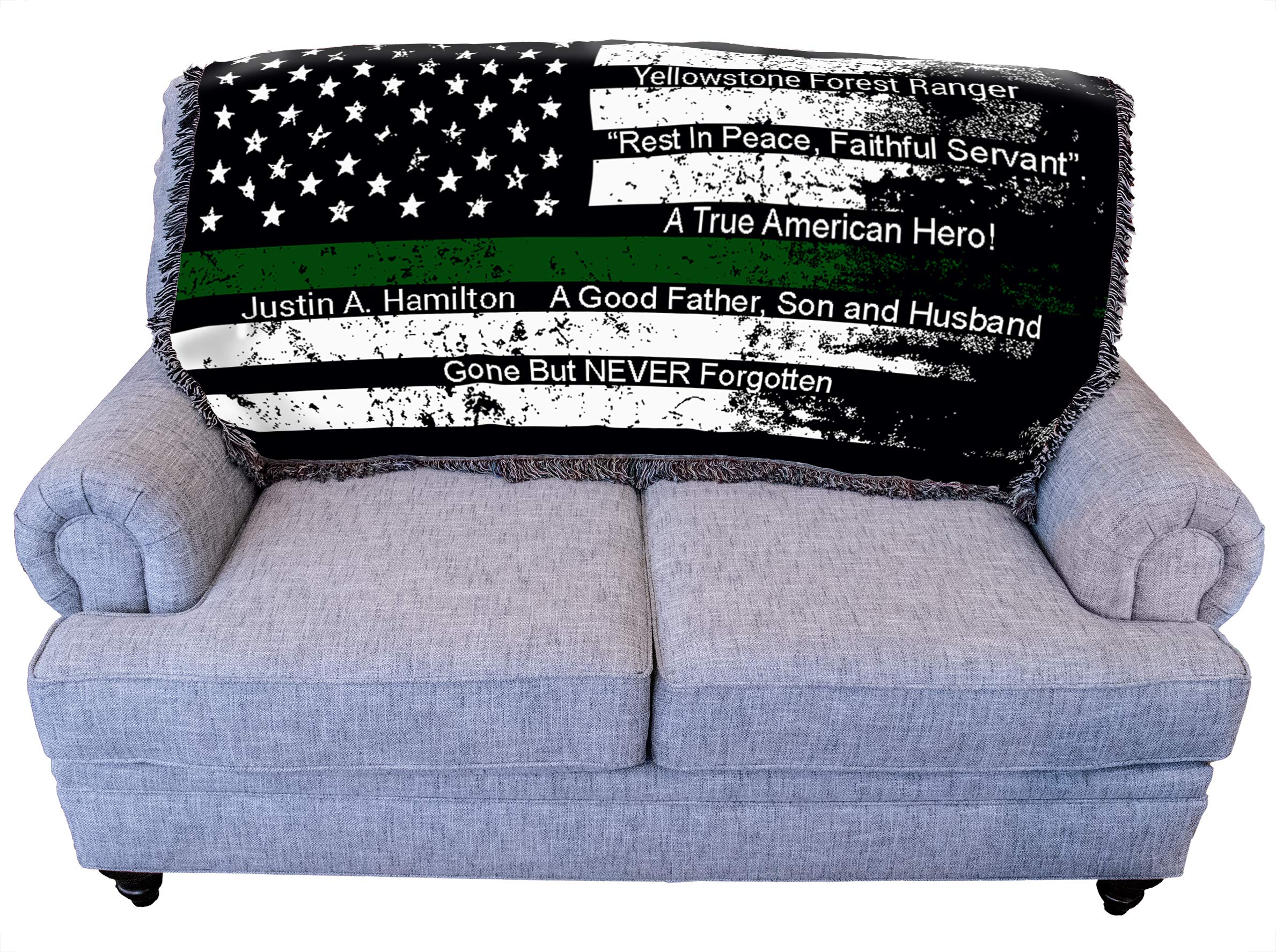 Pure Country Weavers Us Military - Green Line American Flag Blanket - Personalized - Gift Military Tapestry Throw For Back Of Co