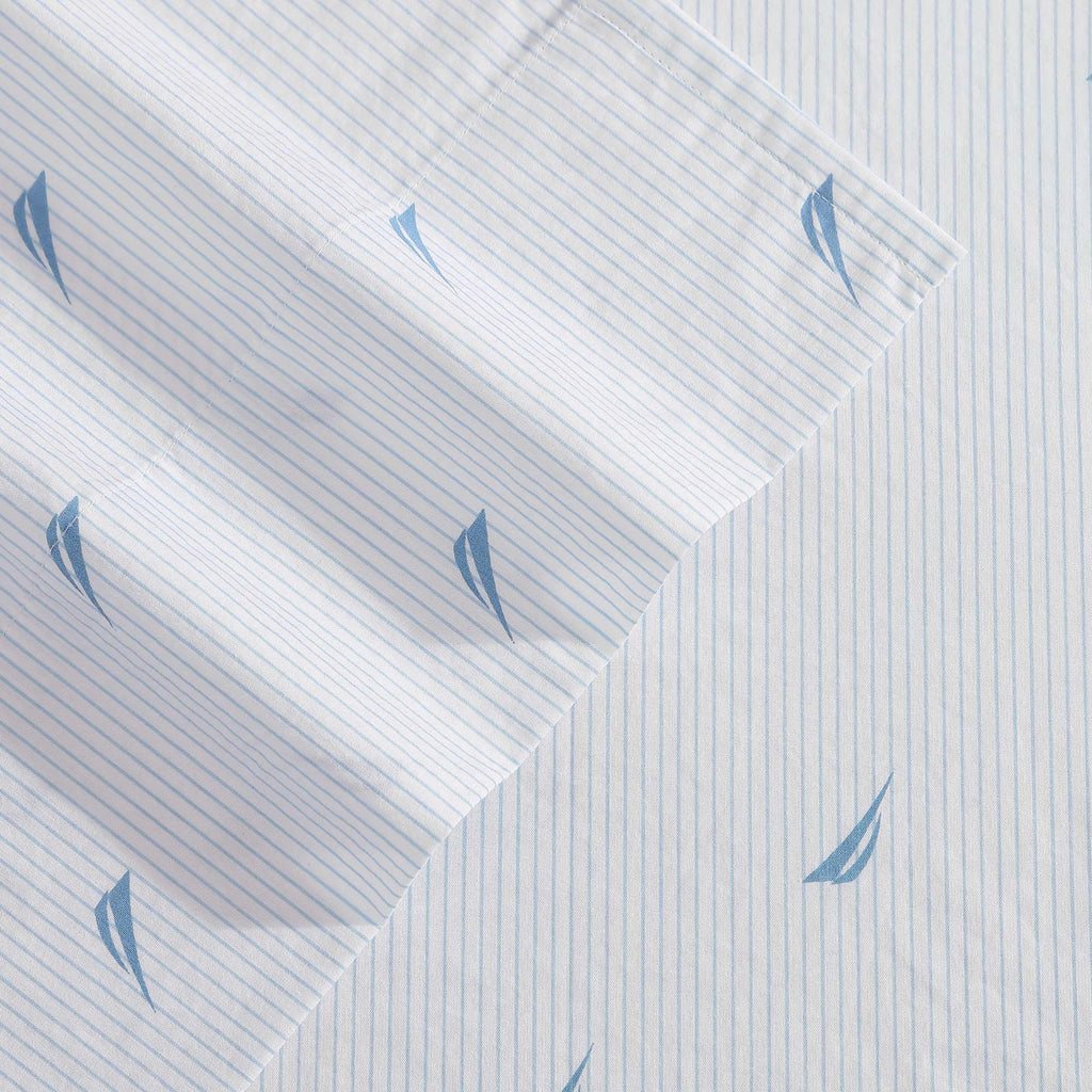 Nautica - Full Sheets, Cotton Percale Bedding Set, Casual Home Decor (Boat Stripe Pale Blue, Full)