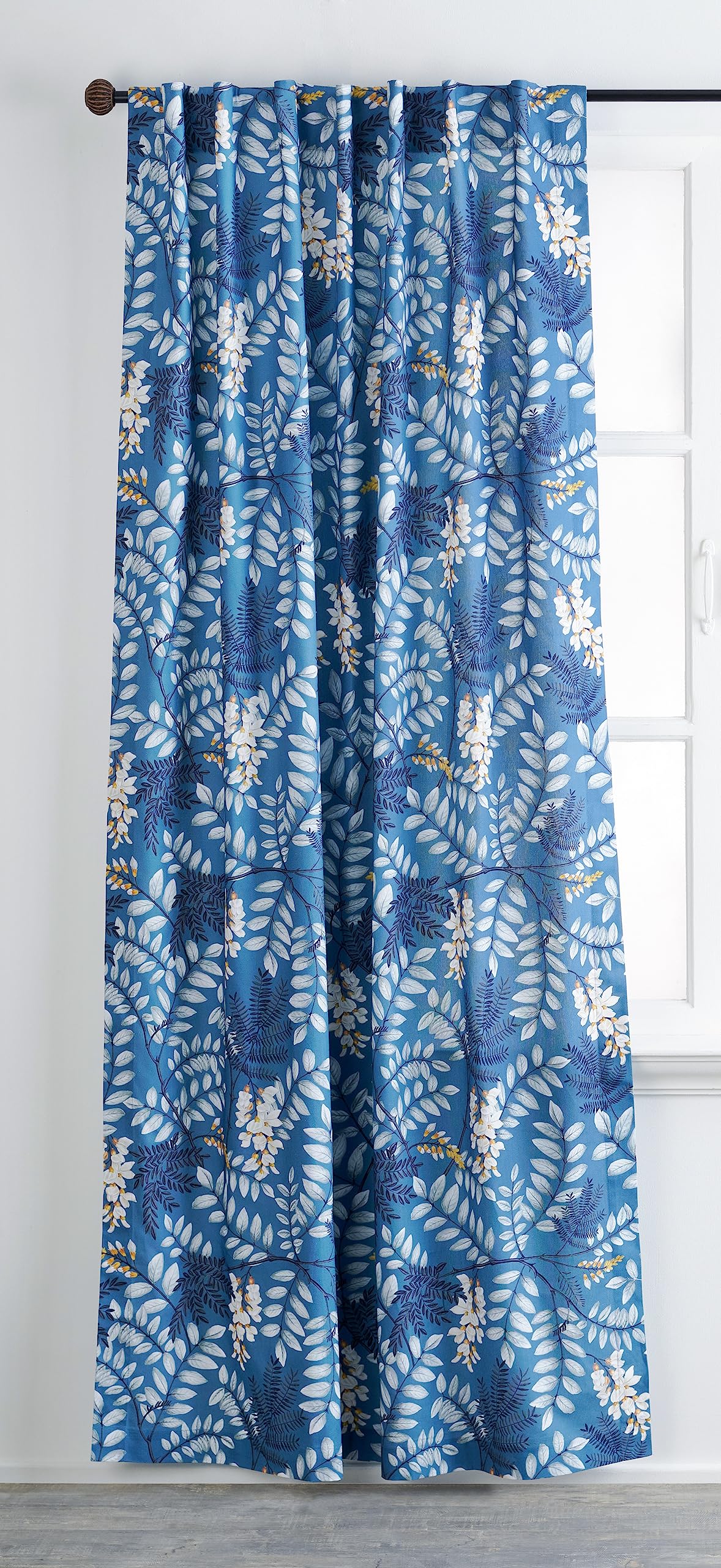 Maison d' Hermine 100% Cotton Curtain Feuillage Blue One Panel Curtains for Living Rooms Bedrooms Offices Tailored with a Rod Po