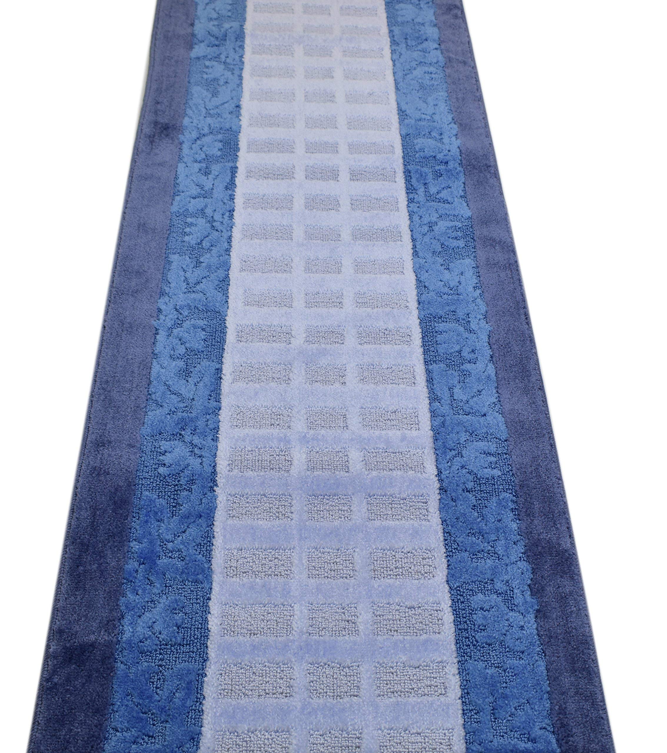 ORFA HOME Custom Size Leaves Hallway Runner Rug Slip Resistant, 26 Inch Wide x Your Choice of Length Size, Blue, 26 Inch X 20 Fe