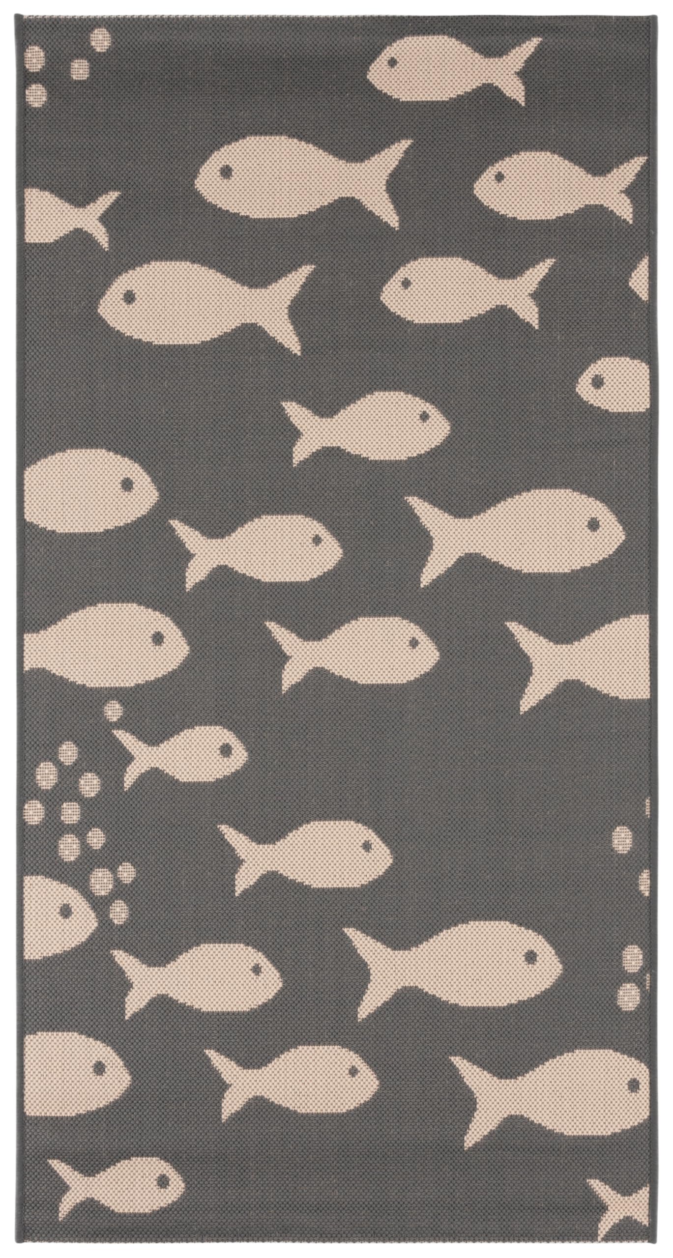 Safavieh Courtyard Collection Accent Rug - 2'7' X 5', Dark Grey & Beige, Non-Shedding & Easy Care, Indoor/Outdoor & Washable-Id