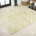 Jonathan Y Smb105E-5Sq Estrella Bohemian Medallion Textured Weave Indoor Outdoor Area Rug, Coastal,Traditional,Transitional Easy Clean,Bedroom,Kitchen,Backyard,Patio, Non-Shed, Cream/Green, 5' Square