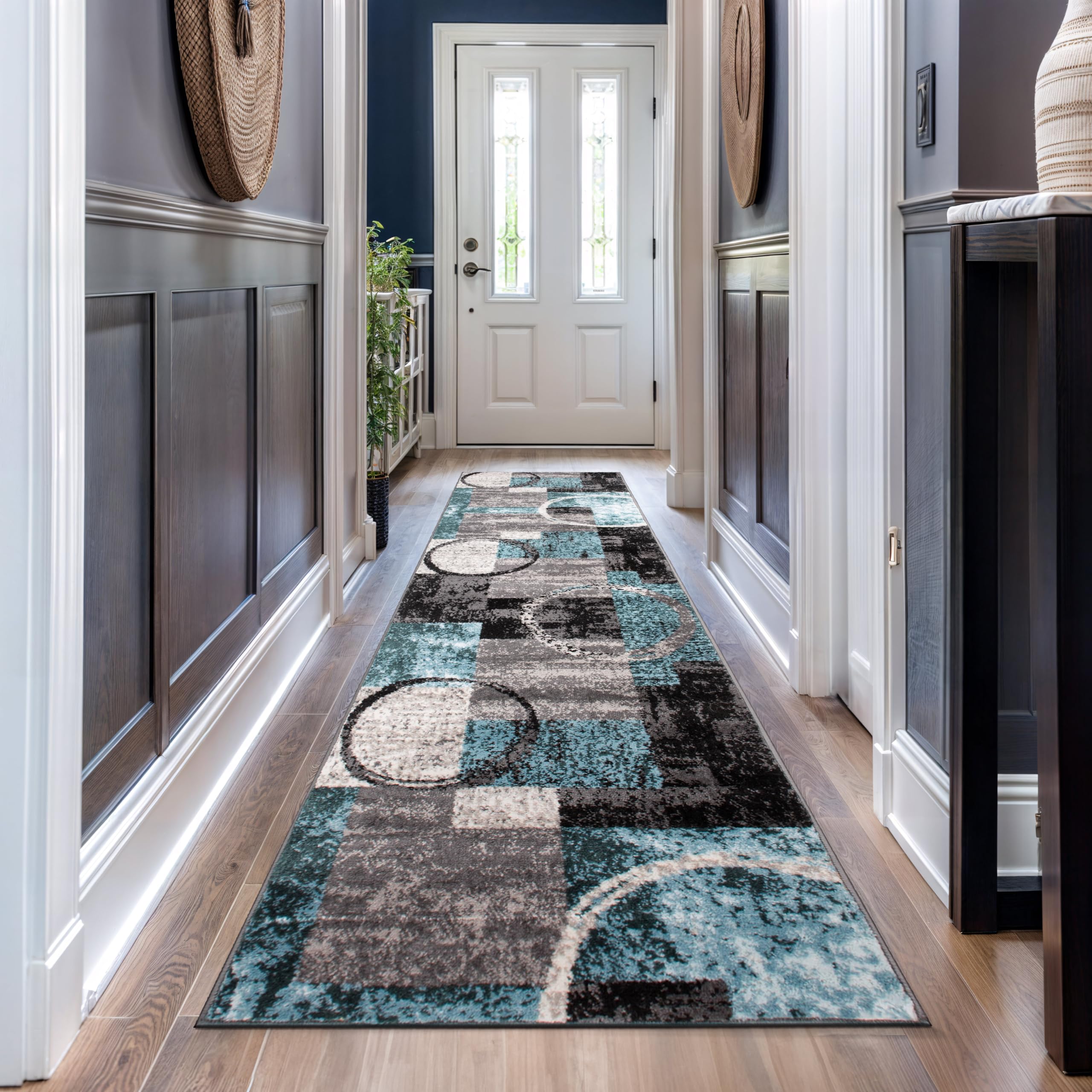 Rugshop Contemporary Abstract Circle Design Soft Runner Rug 2'7'' x 10' Gray