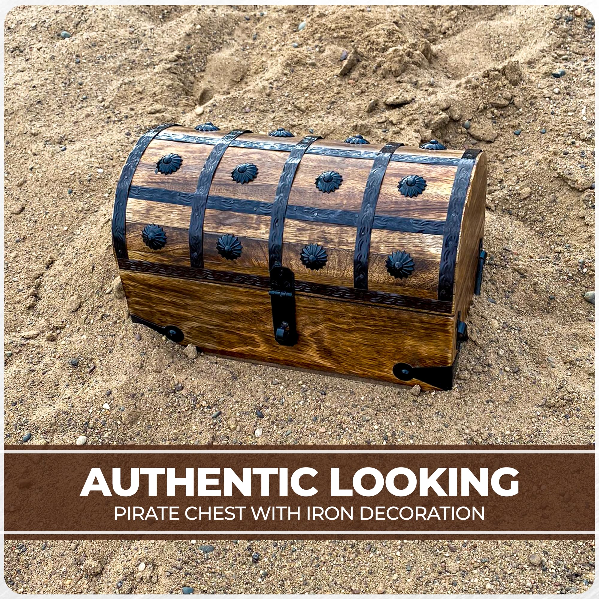 Nautical Cove Pirate Treasure Chest With Iron Lock And Skeleton Key - Wooden Storage And Decorative Box (Medium 11 X 6 X 6.75)