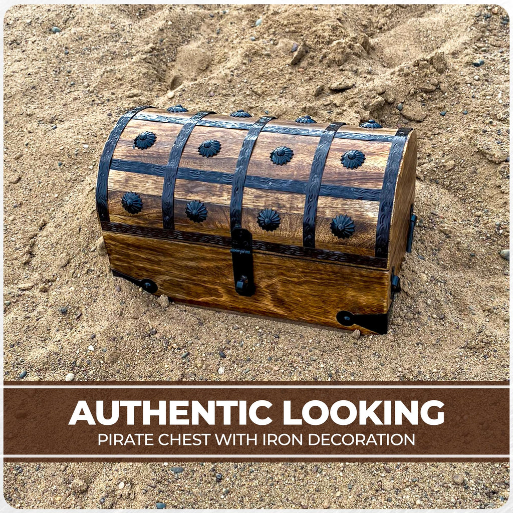 Nautical Cove Pirate Treasure Chest With Iron Lock And Skeleton Key - Wooden Storage And Decorative Box (Medium 11 X 6 X 6.75)
