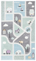 Safavieh Carousel Kids Collection Accent Rug - 33 x 53, Grey & Light Blue, Non-Shedding & Easy Care, Ideal for High Traffic Ar