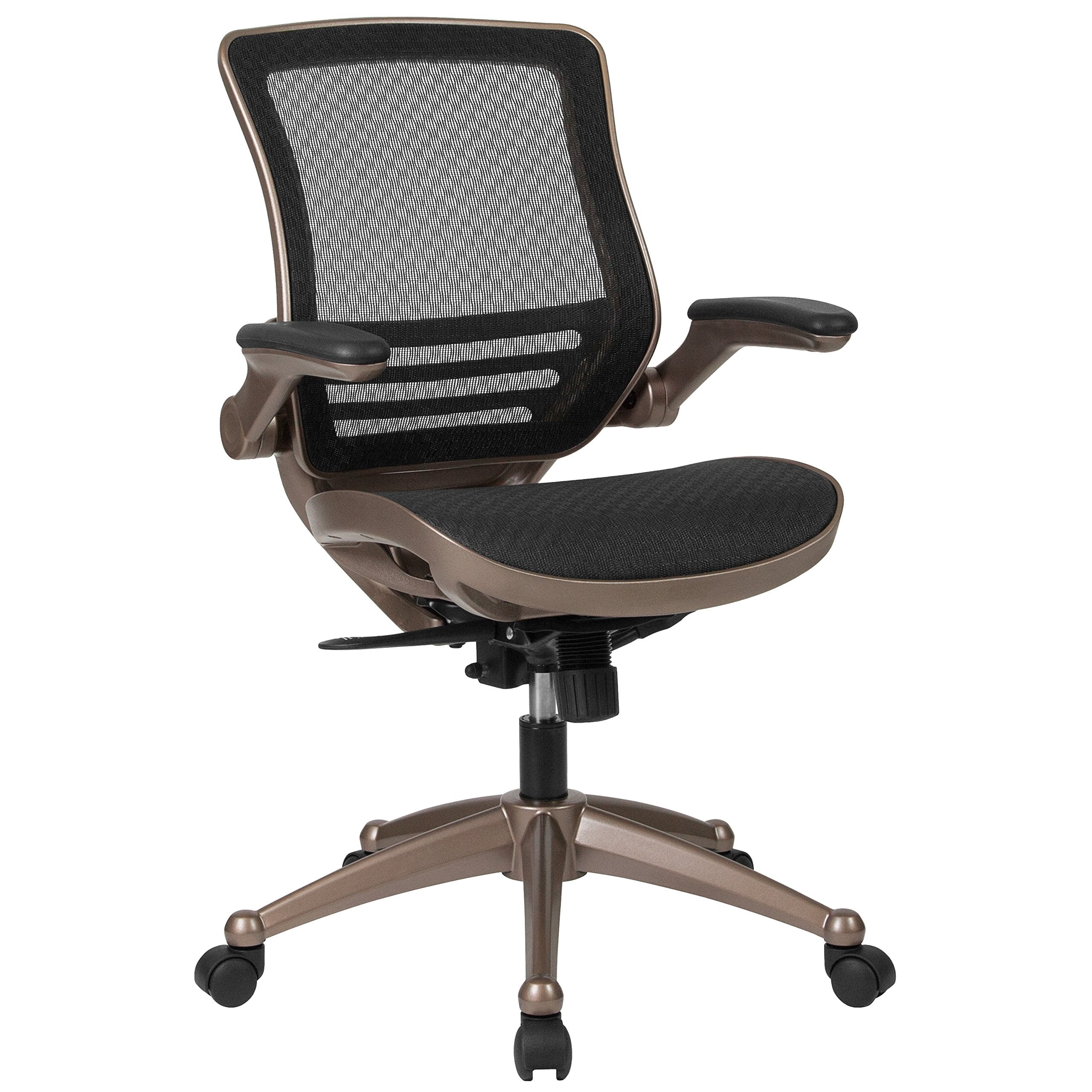 Flash Furniture Warfield Mid-Back Transparent Black Mesh Executive Swivel Office Chair With Melrose Gold Frame And Flip-Up Arms