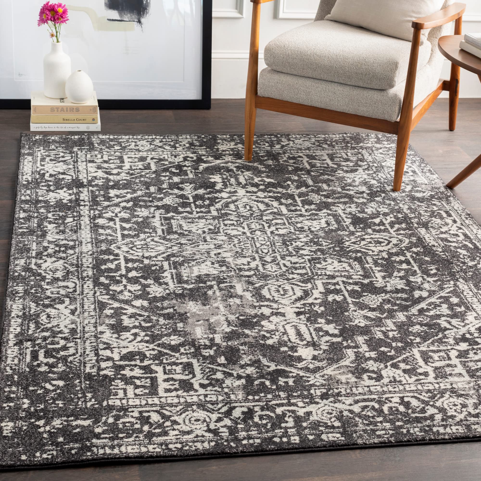 Livabliss Janine Vintage Medallion Area Rug,710 x 103,Black