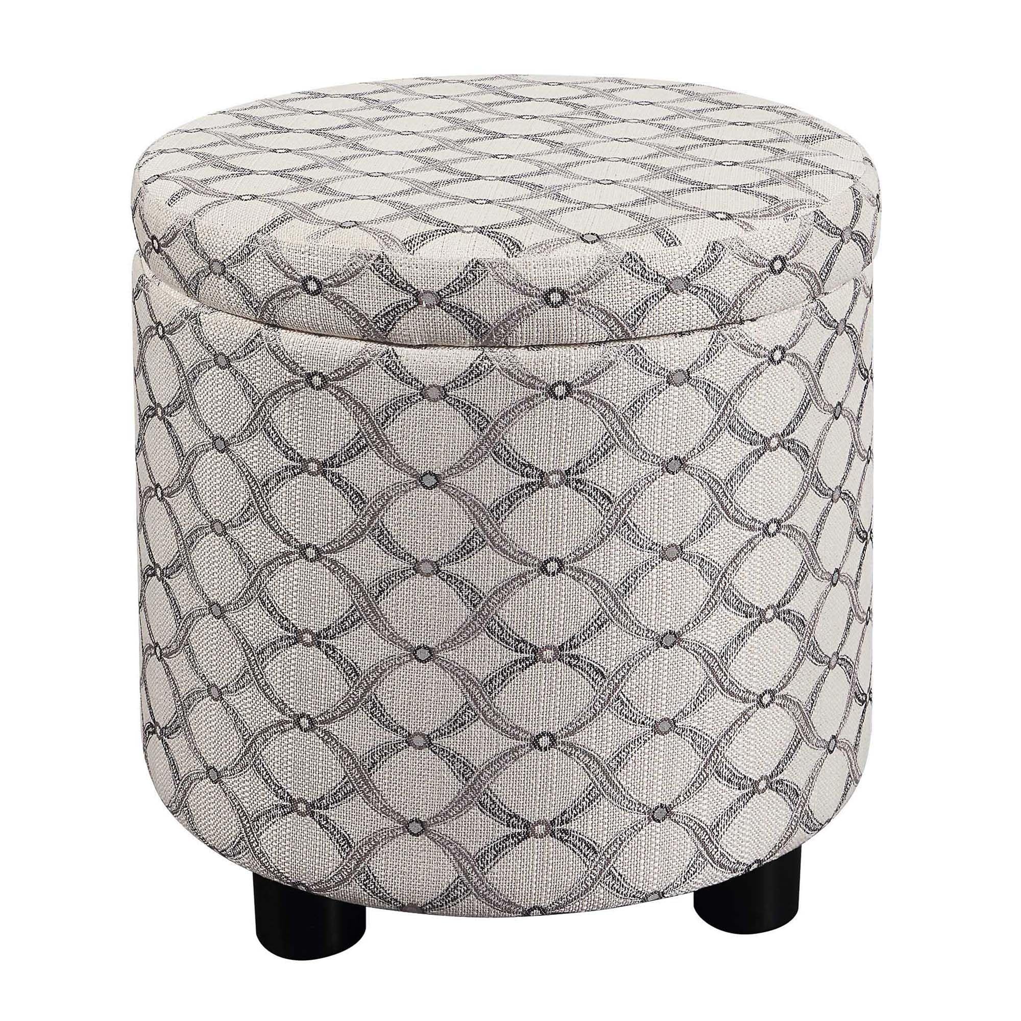 Convenience Concepts Designs4Comfort Accent Storage Ottoman 15.75 - Round Modern Upholstered Foot Stool with Tray Lid for Living