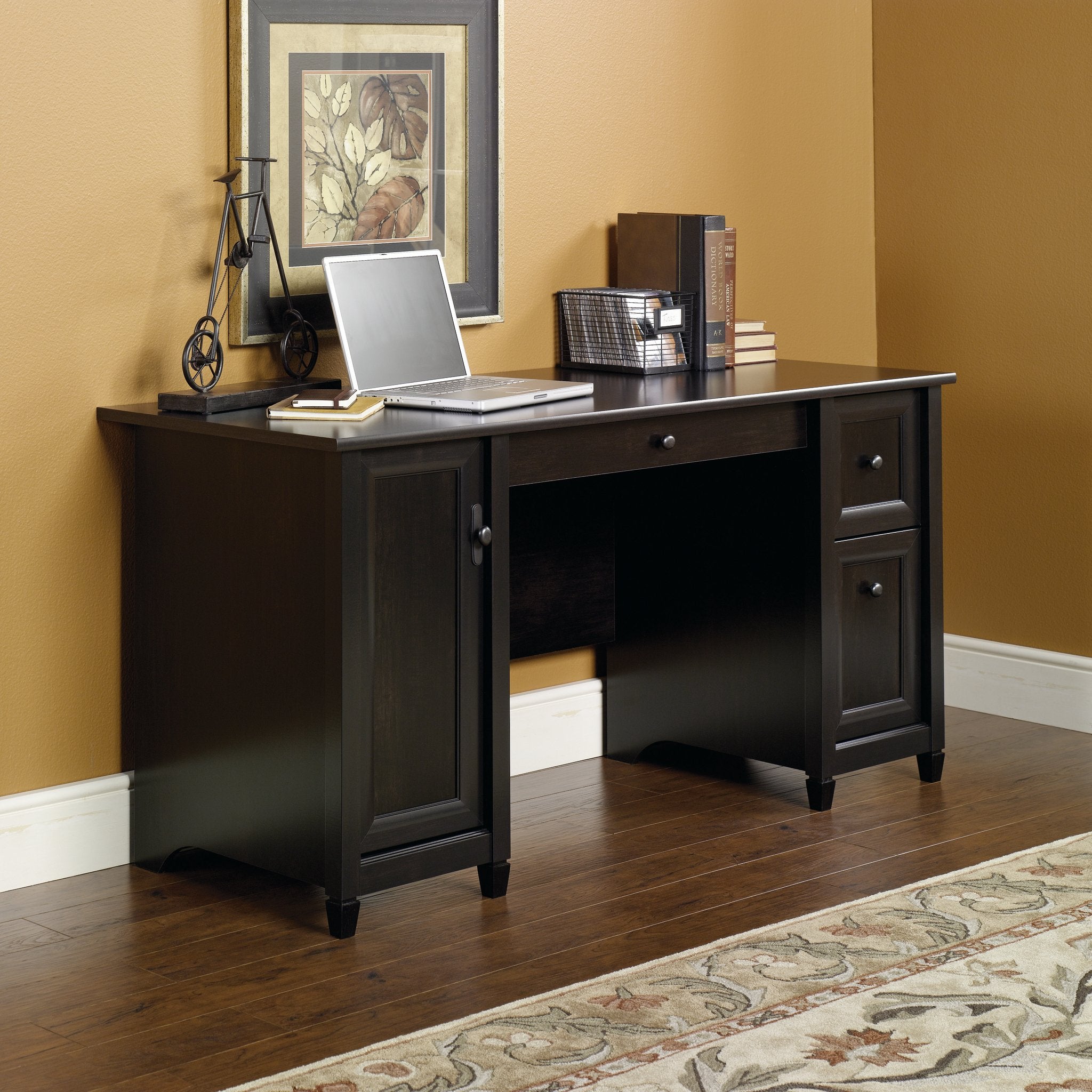 Sauder Edge Water Computer Desk With Storage Drawers, Home Office, L: 59.06' X W: 23.23' X H: 29.02', Estate Black