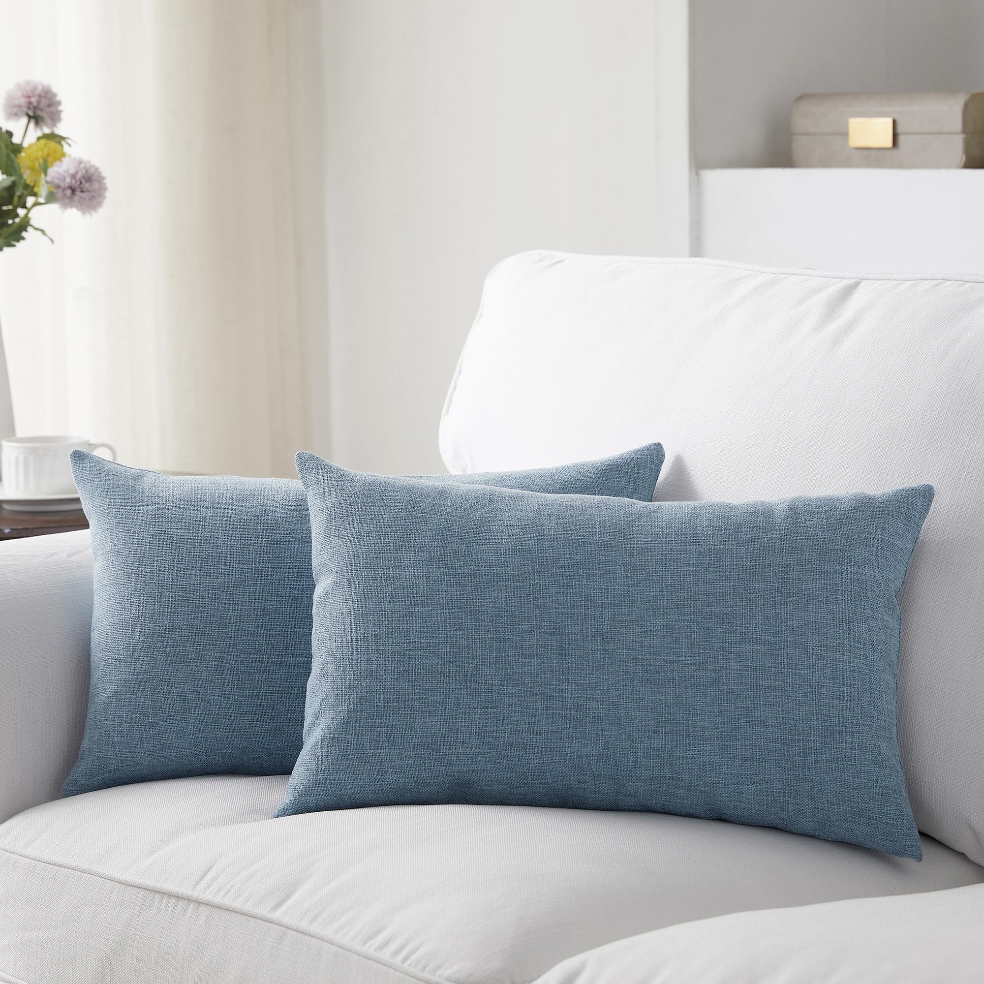 Meekio Set Of 2 Deep Grey Blue Pillow Covers 12 X 20 Inch Farmhouse Boho Decorative Throw Pillow Covers Linen Cushion Covers For Sofa Couch Décor