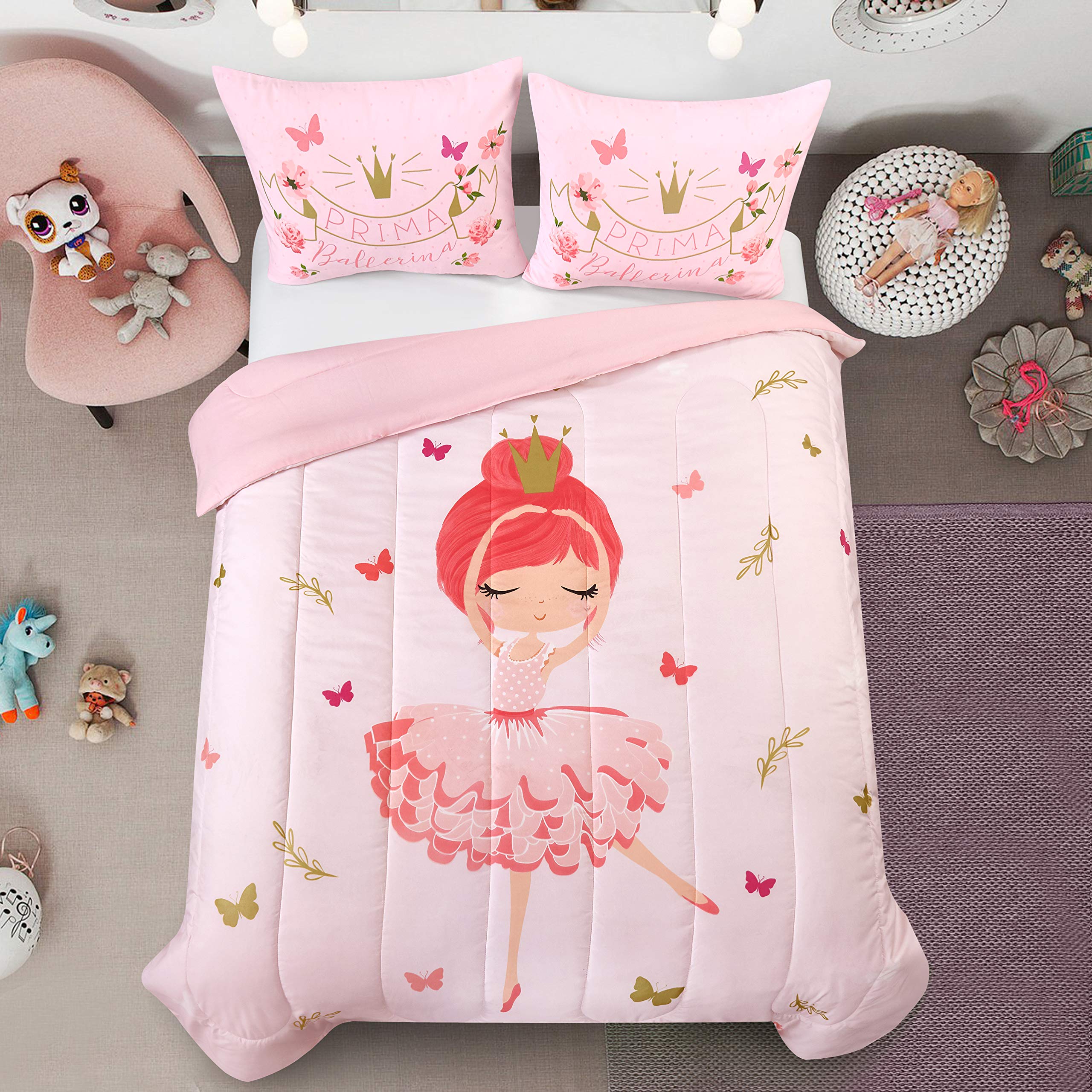Heritage Kids Prima Ballerina All Season Machine Washable Alternative Pink Ultra Soft Lightweight Microfiber Comforter Set, Twin