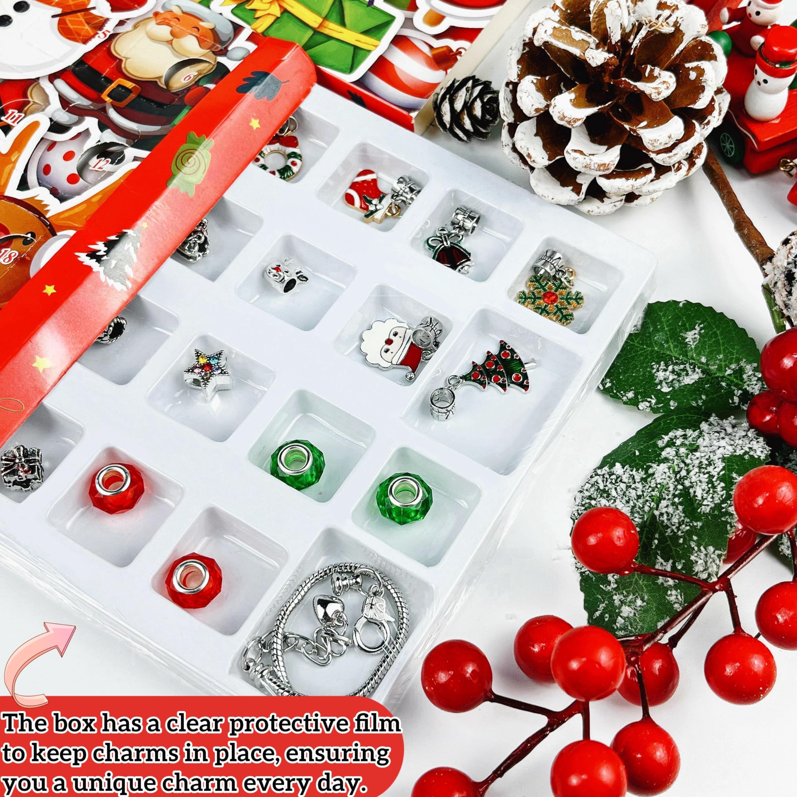 Advent Calendar 2024 Girls, Diy Jewelry Charm Bracelet Making Kit Beads, 24 Days Christmas Countdown Calendar, Stocking Stuffer
