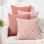 Hpuk Decorative Throw Pillow Covers Set Of 4 Geometric Design Linen Cushion Cover For Couch Sofa Living Room, 20'X20' Inches, Coral