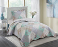 Brilliant Sunshine Blue And Green Rose Quilt Set, 2-Piece Bedding Sets With 1 Sham, Patchwork Design, Washable And Reversible Bedspread, Soft Lightweight Coverlet, All-Season, Twin/Twin Xl