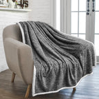 Pavilia Melange Dark Gray Sherpa Blanket Throw For Couch, Warm Soft Cozy Reversible Blanket Sofa Bed, Thick Plush Large Fleece C