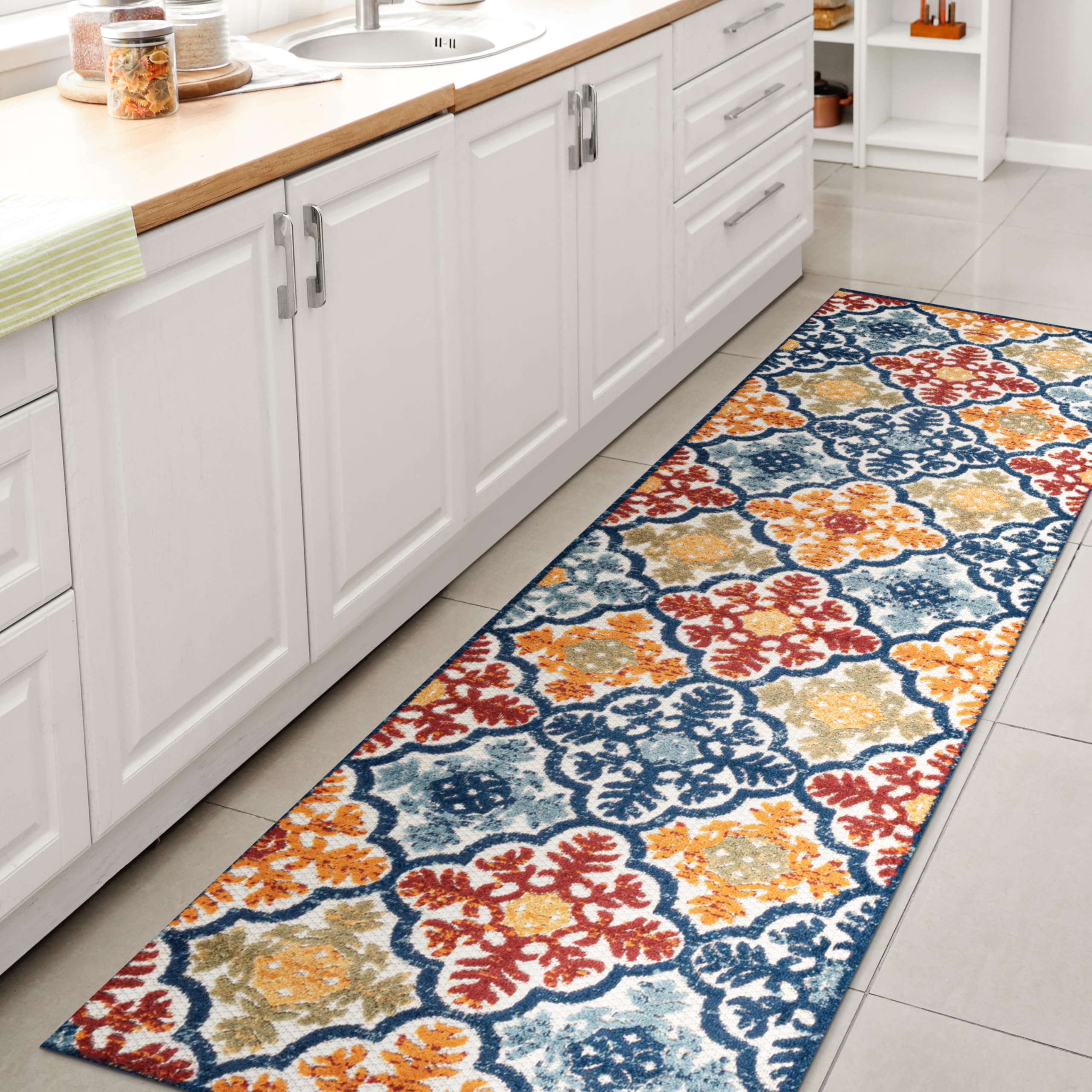 Jonathan Y Amc105A-28 Cassis Ornate Ogee Trellis High-Low Indoor Outdoor Area Rug Bohemian Floral Easy Cleaning High Traffic Bed