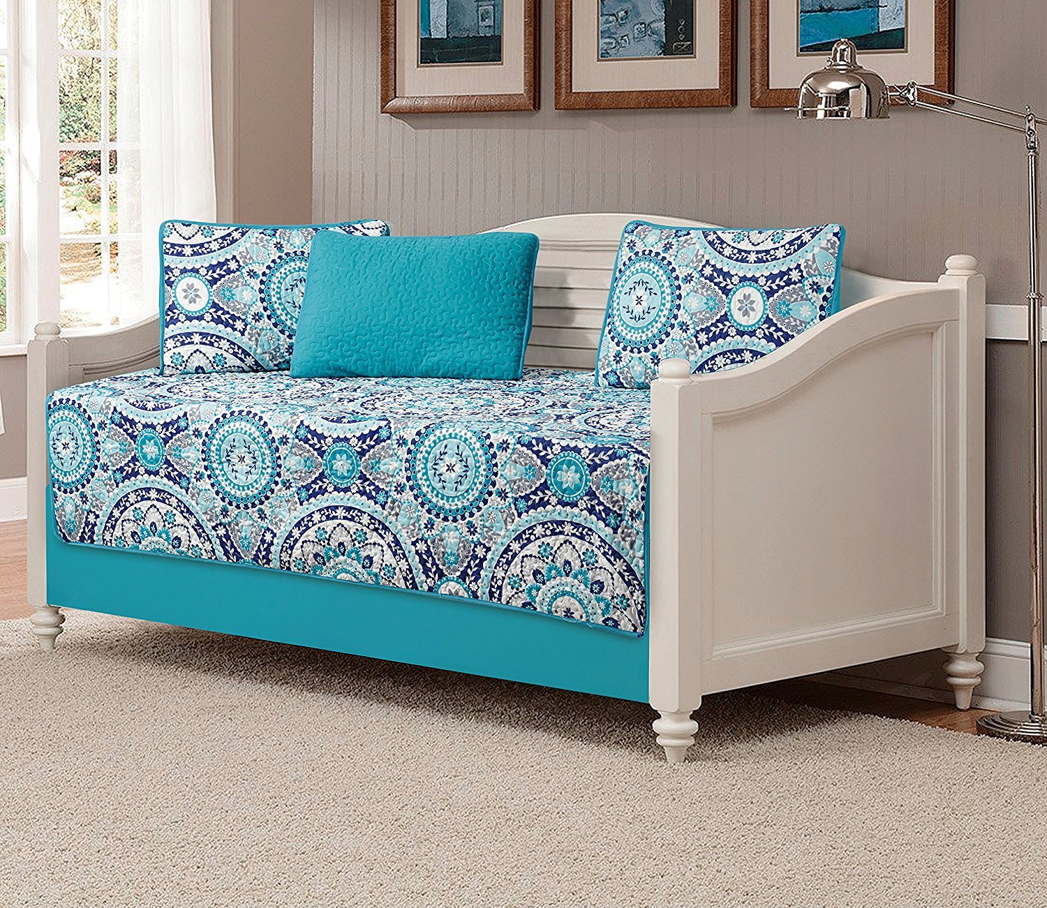 Fancy Collection 5Pc Day Bed Quilted Coverlet Daybed Set New (185-Turquoise)