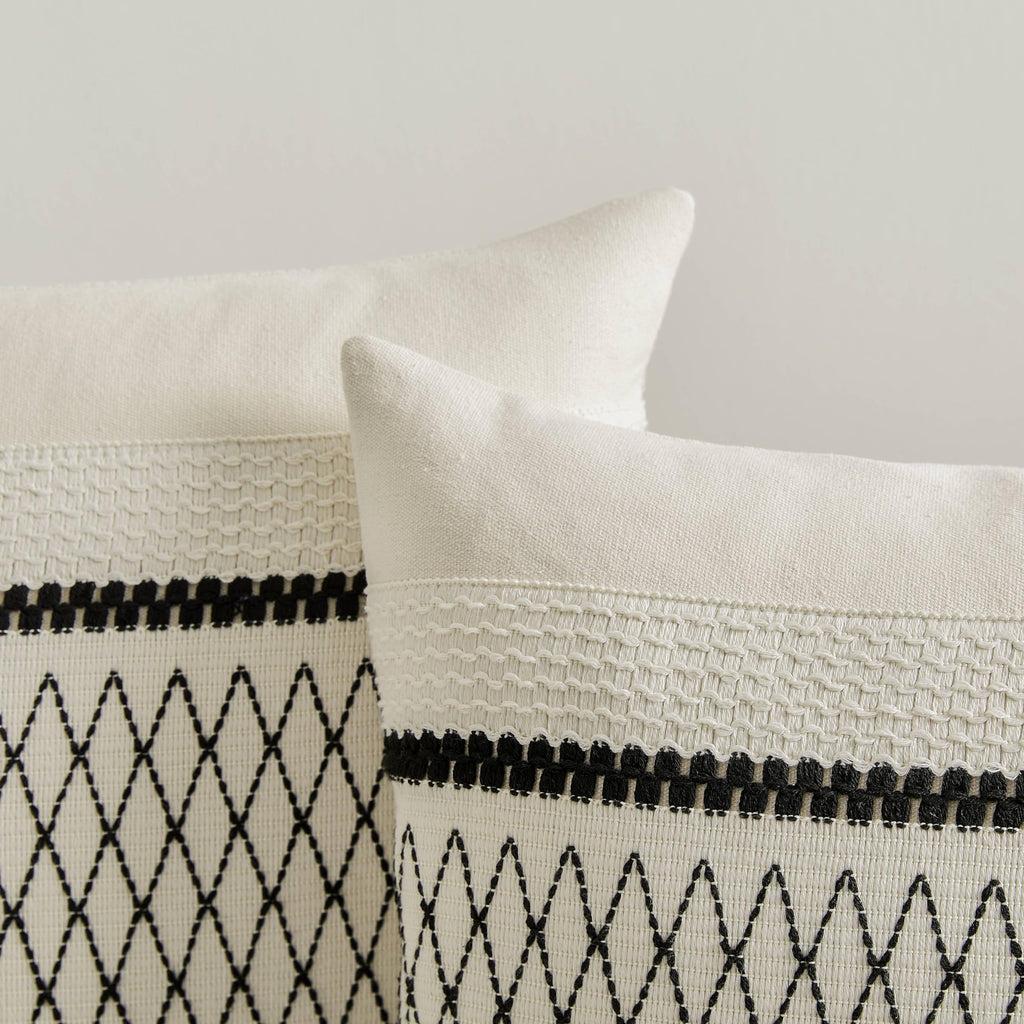 Zeemart 2 Packs Cotton Boho Throw Pillow Covers 20X20 Inch Grid Black, Soft Farmhouse Decorative Couch Pillow Cases Black Cushion Covers For Sofa Bed Living Room Home Decor