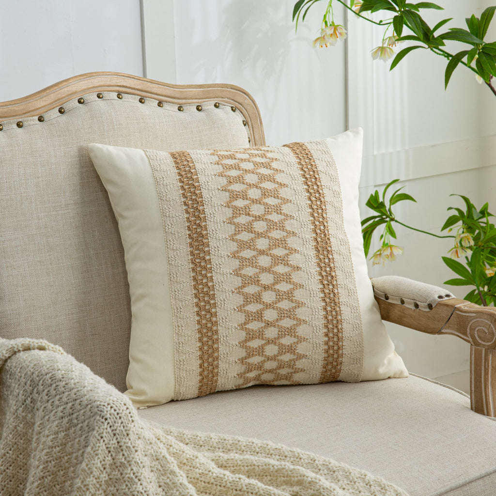 Mayler Yee Throw Pillow Covers 20 X 20 Inch 1Pc For Farmhouse Living Room, Cotton & Burlap Textured Striped Woven Boho Pillow Co