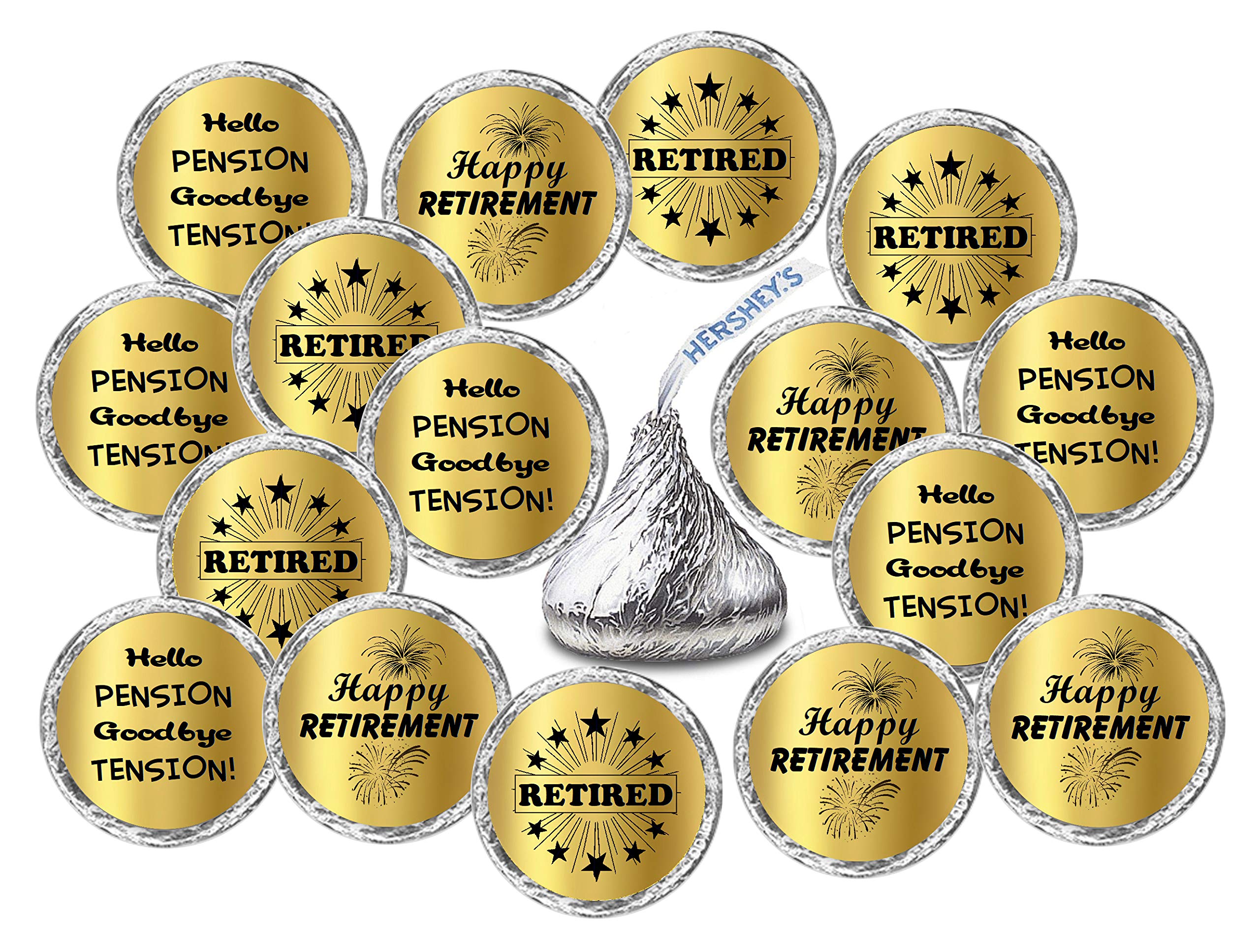 Gold Foil Retirement Kisses Stickers, (Set of 216) Chocolate Drops Labels Stickers for Happy Retirement Party, Party Favors Deco