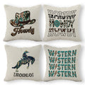 Retro Western Howdy Cowgirl Rodeo Leopard Turquoise Throw Pillow Covers, 18 X 18 Inch Set Of 4, Teen Girls Gifts, Cowgirl Gifts