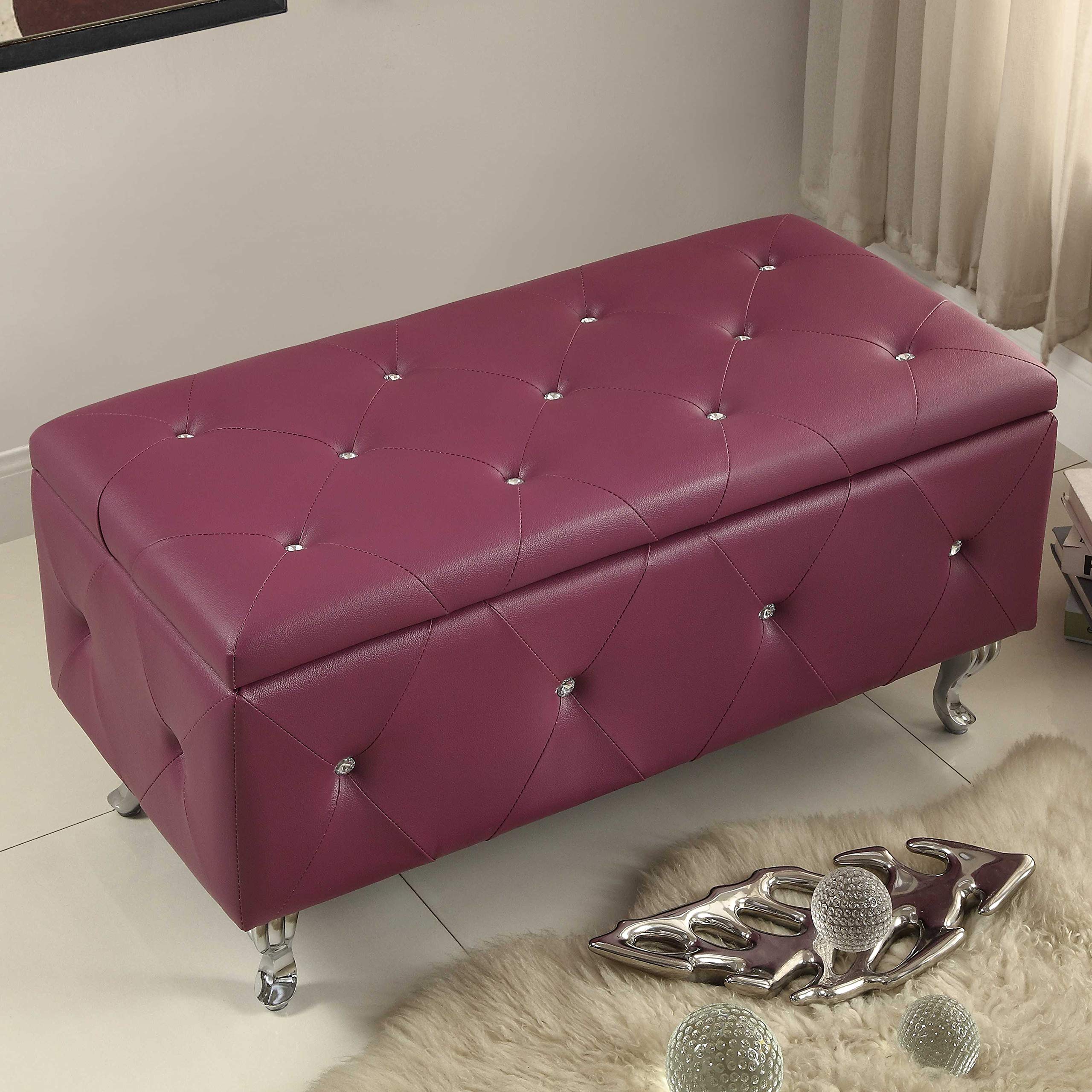 Home Roots Furniture Purple Bonded Leather Tufted Storage Bench