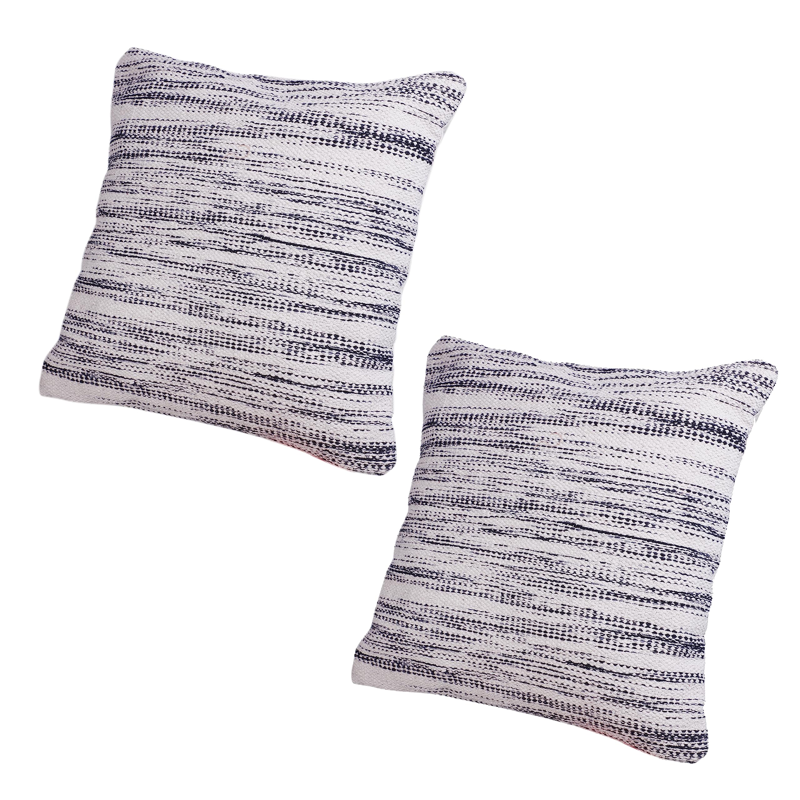 The Urban Port 18 x 18 Handcrafted Cotton Accent Throw Pillows, Woven Lined Design, Set of 2, Black, Gray, Beige, 2 Count