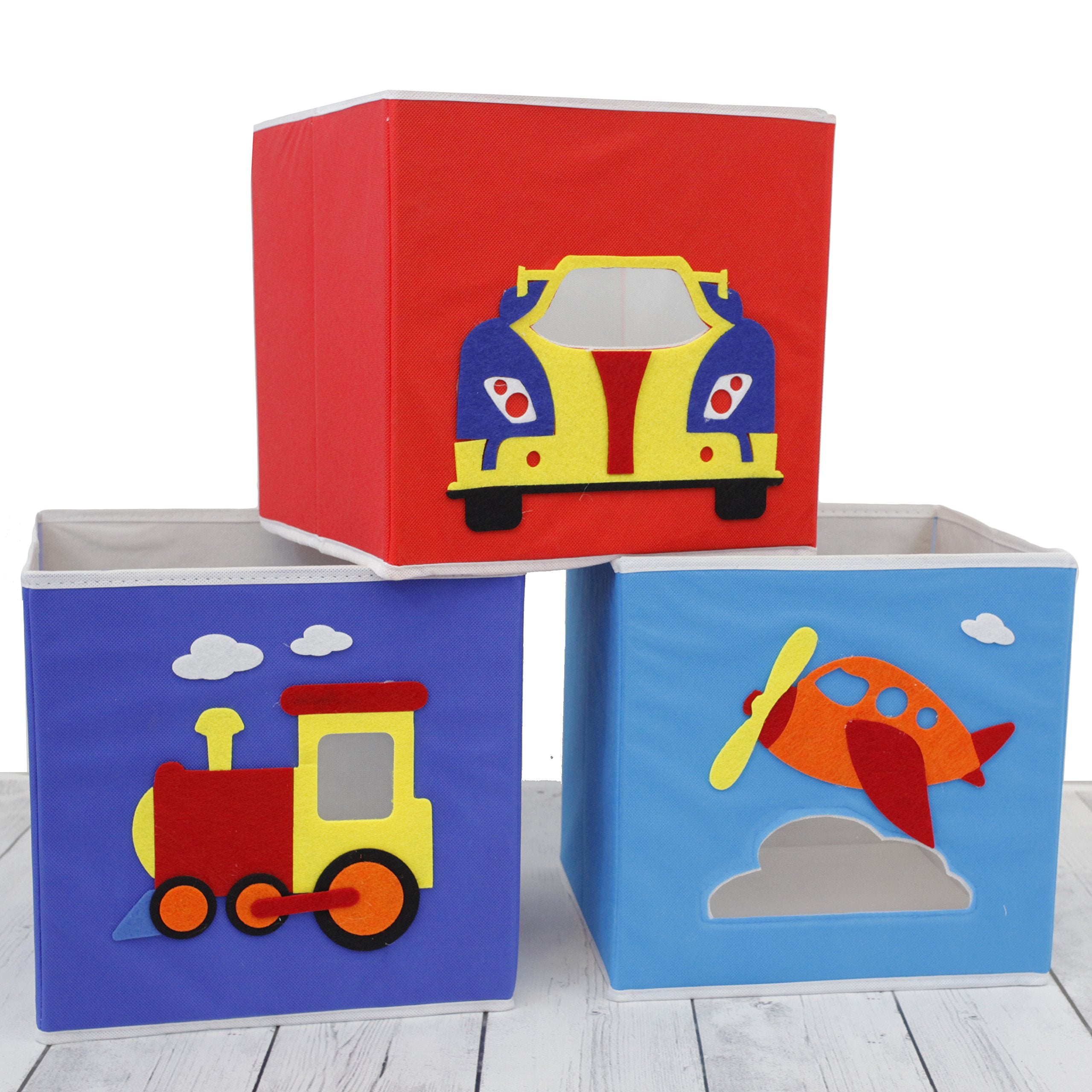 Paylak SCR641 Kids Storage Organizer Bins Fabric Set of 3 Train Plane Car