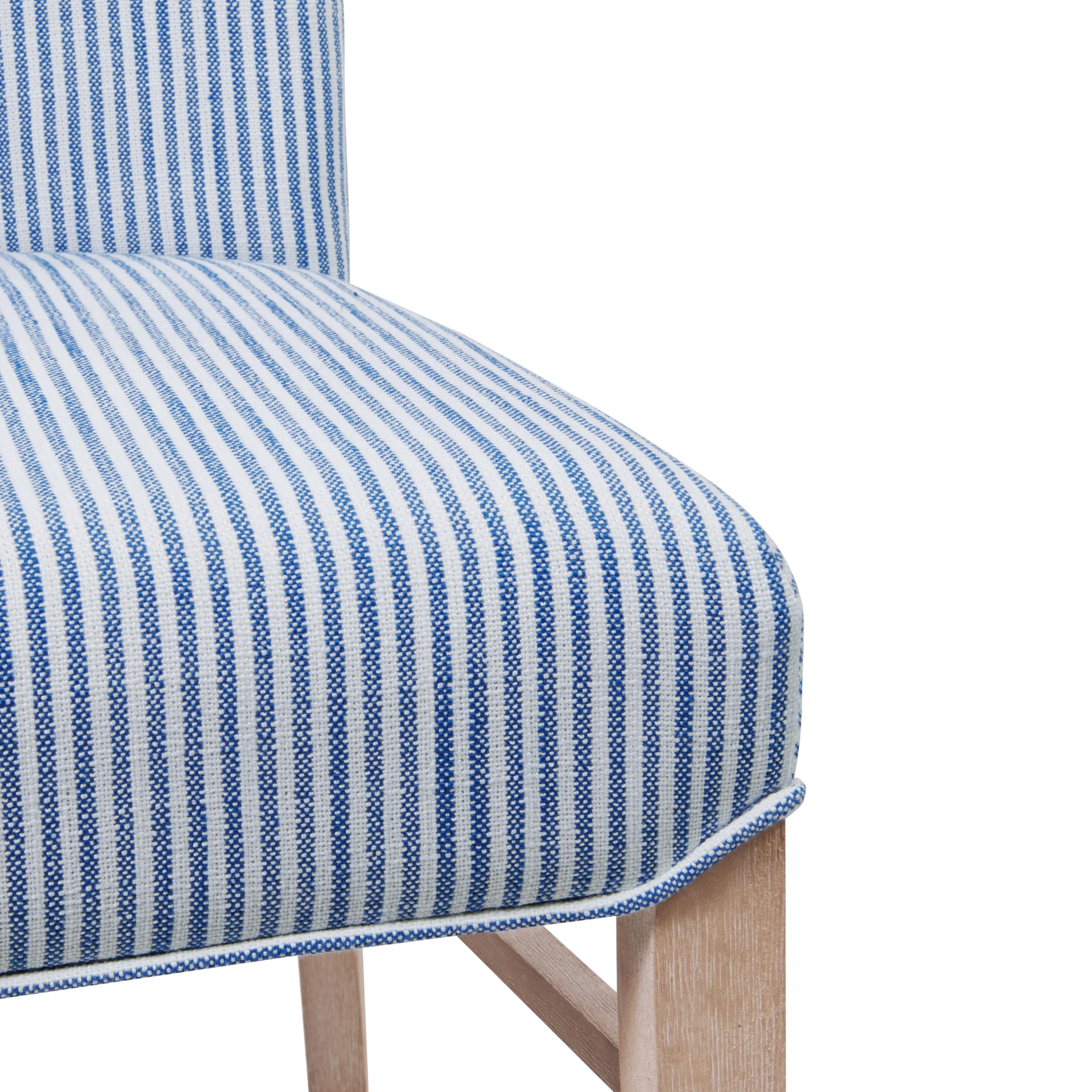 New Pacific Direct Milton Fabric Chair,Natural Solid Wood Legs,Blue Stripes,Set Of 2