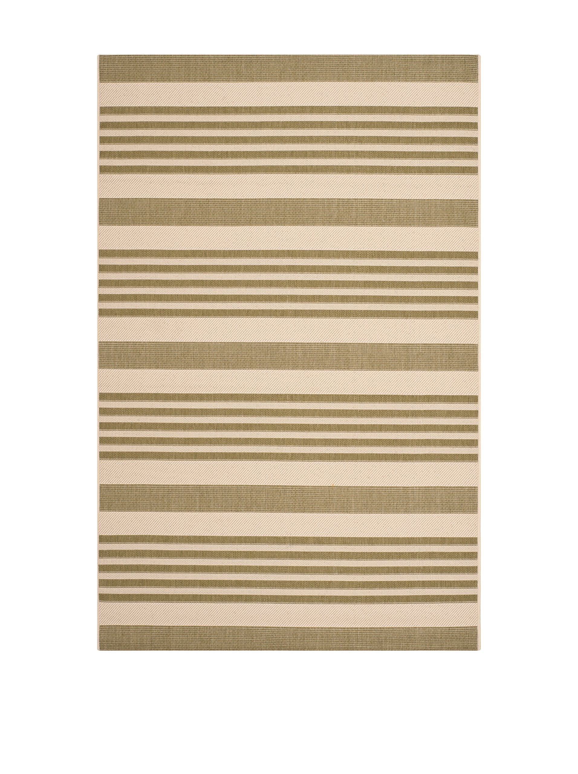 SAFAVIEH Courtyard Collection Accent Rug - 4' x 5'7'', Green & Beige, Stripe Design, Non-Shedding & Easy Care, Indoor/Outdoor & 