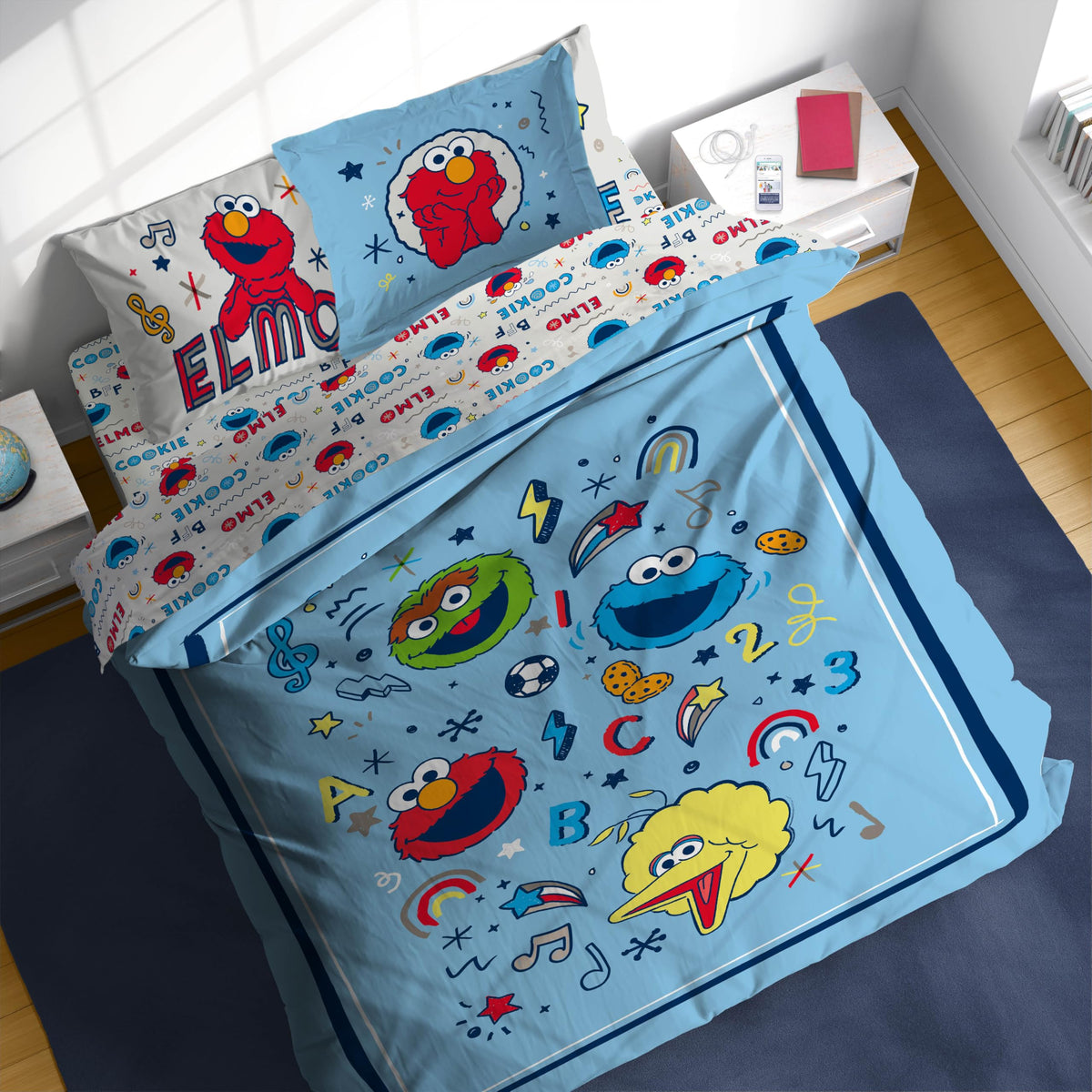 Sesame Street Full Comforter Set - 7 Piece Kids Bedding Includes Comforter, Sheets & Pillow Cover - Super Soft Microfiber Bed Se