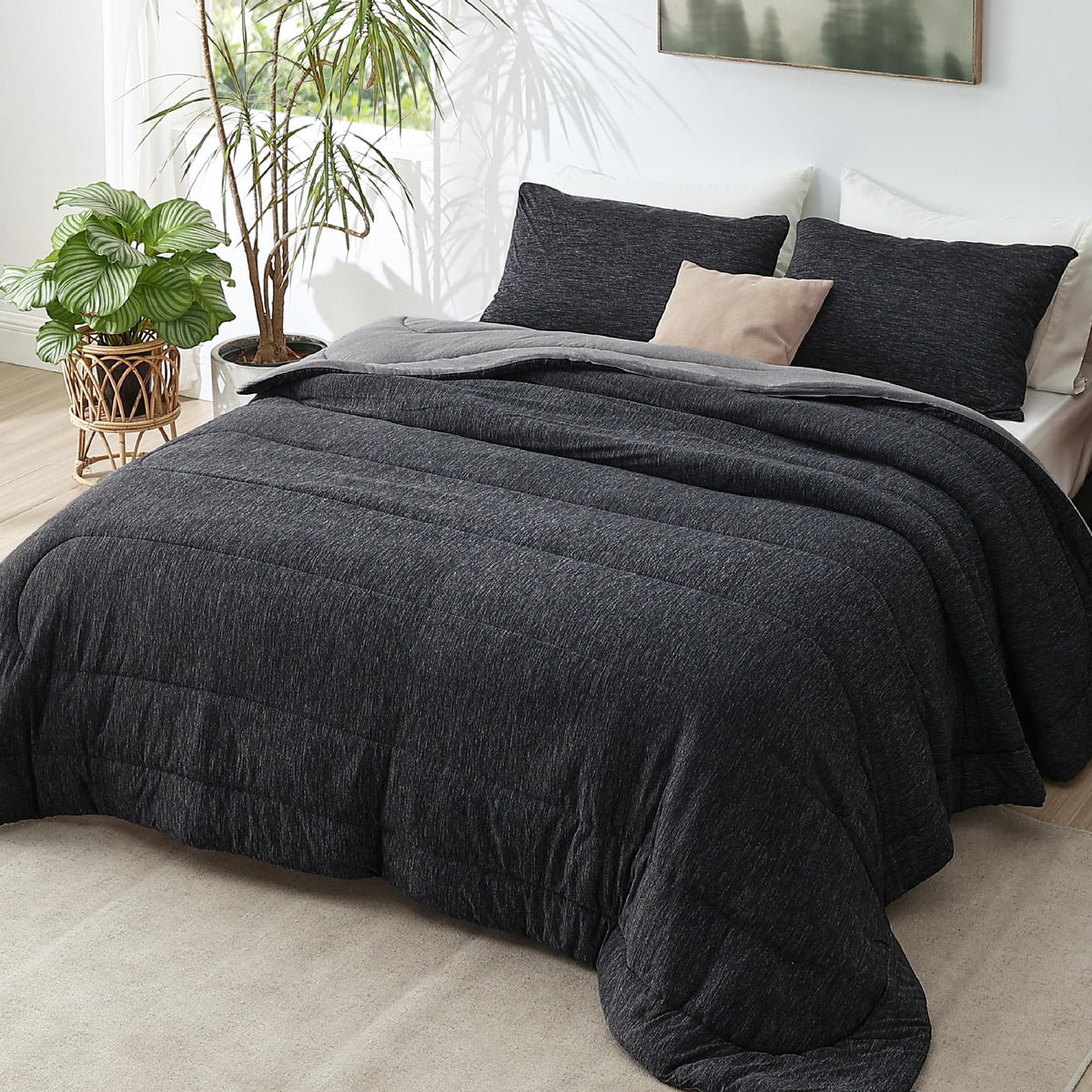 Bedsure Comforter Set - Cooling And Warm Bed Set, Charcoal Black Reversible For All Season, 3 Pieces, 1 Queen Size Comforter (88