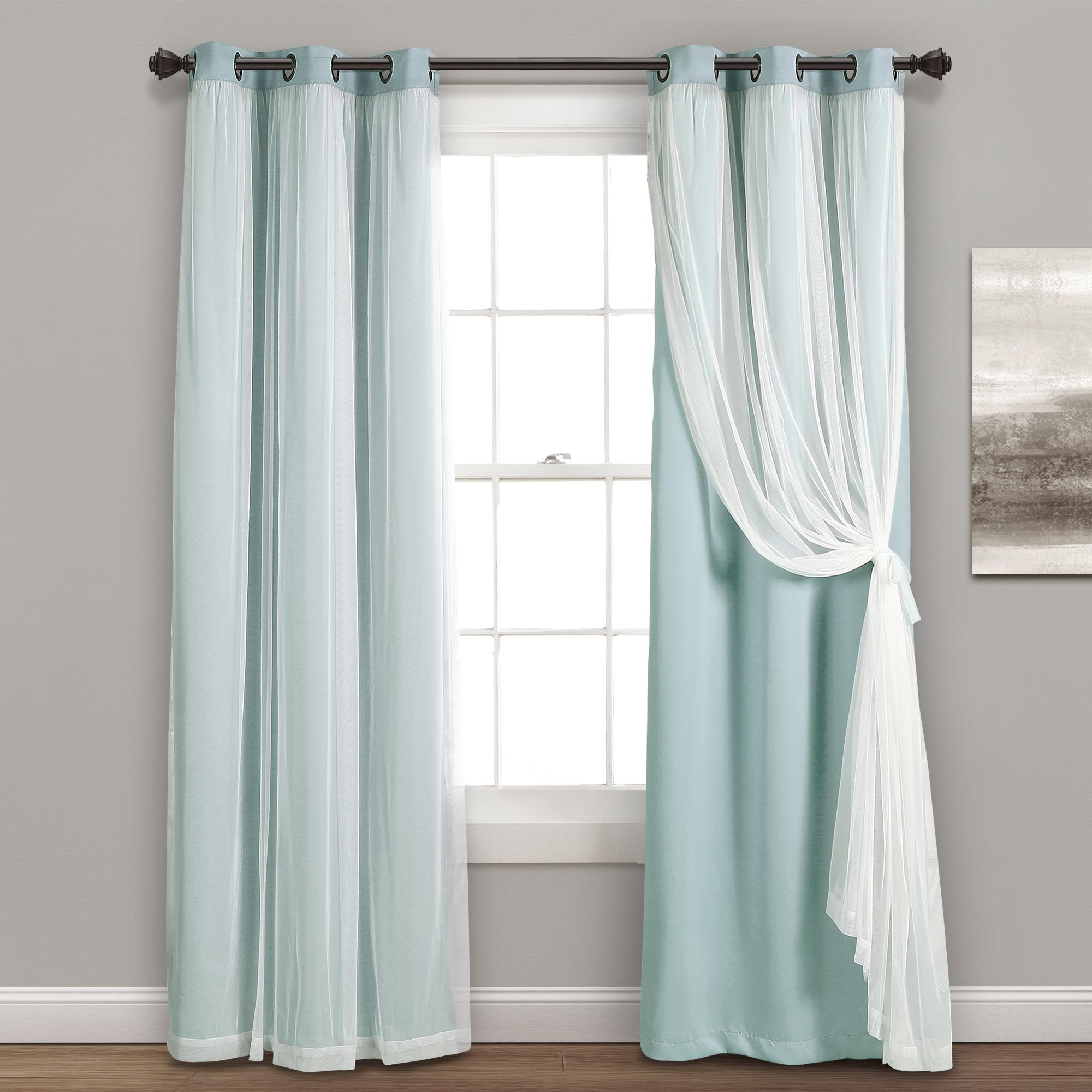 Lush Decor Sheer Grommet Curtains With Insulated Blackout Lining, Window Curtain Panels, Pair, 38'W X 84'L, Blue - Curtain Wit