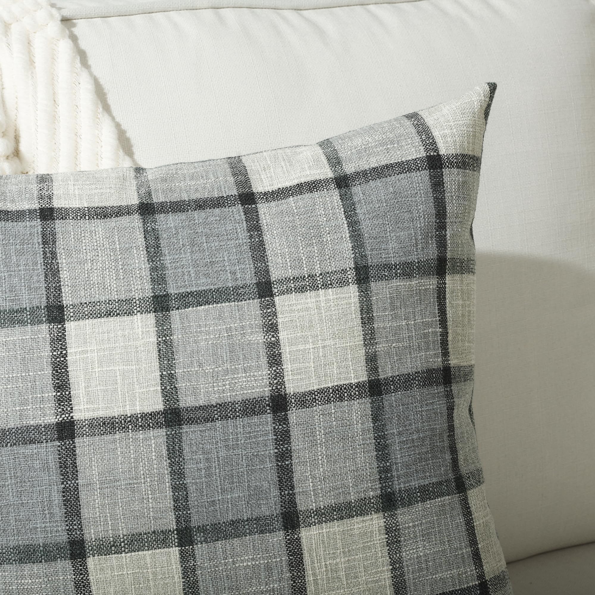 Stellhome Pack Of 2 Lumbar Linen Buffalo Check Throw Pillow Covers Farmhouse Plaid Cushion Cover Rustic Retro Decor For Bed Couc