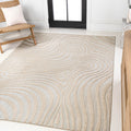 JONATHAN Y SCN103D-5 Maribo High-Low Abstract Groovy Striped Beige/Cream 5 ft. x 8 ft. Indoor/Outdoor Area Rug for Patio, Backya