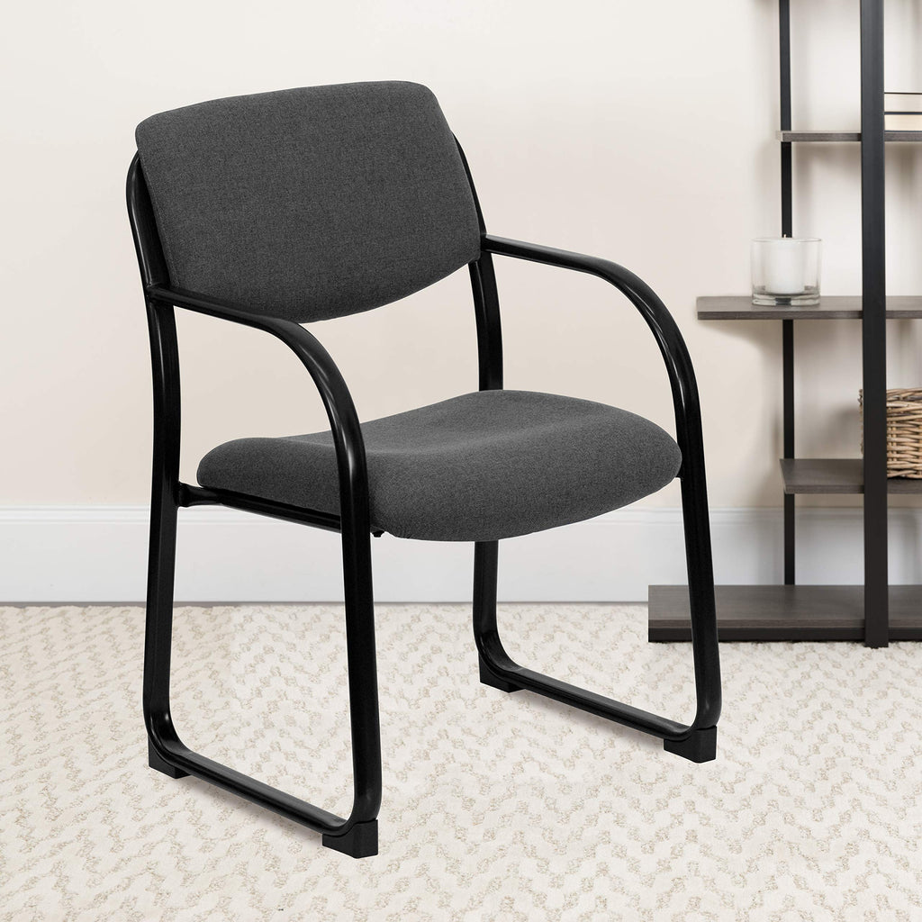 Flash Furniture Richie Gray Fabric Executive Side Reception Chair with Sled Base