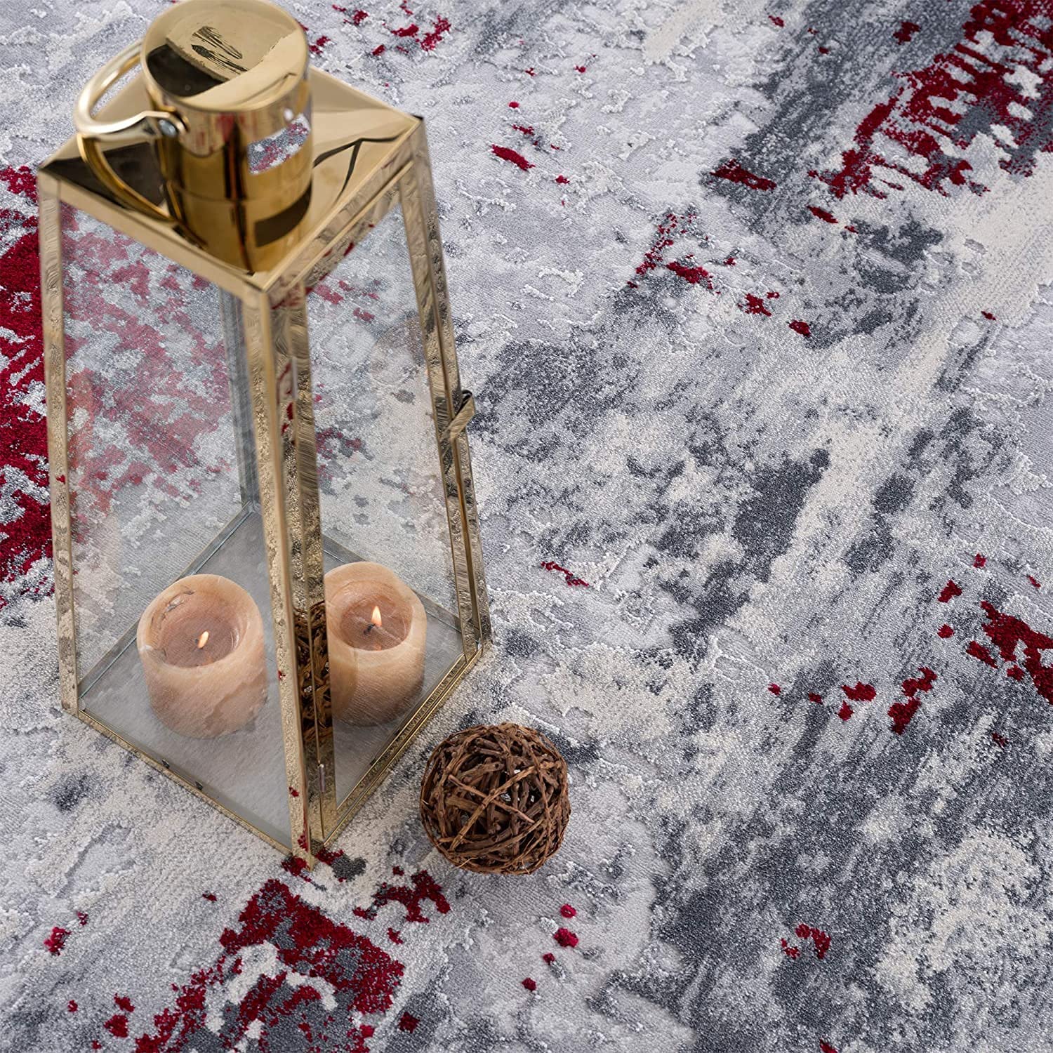 HomeRoots 100% High Grade Polypropylene 5â€ x 8â€ Red and Gray Modern Abstract Area Rug