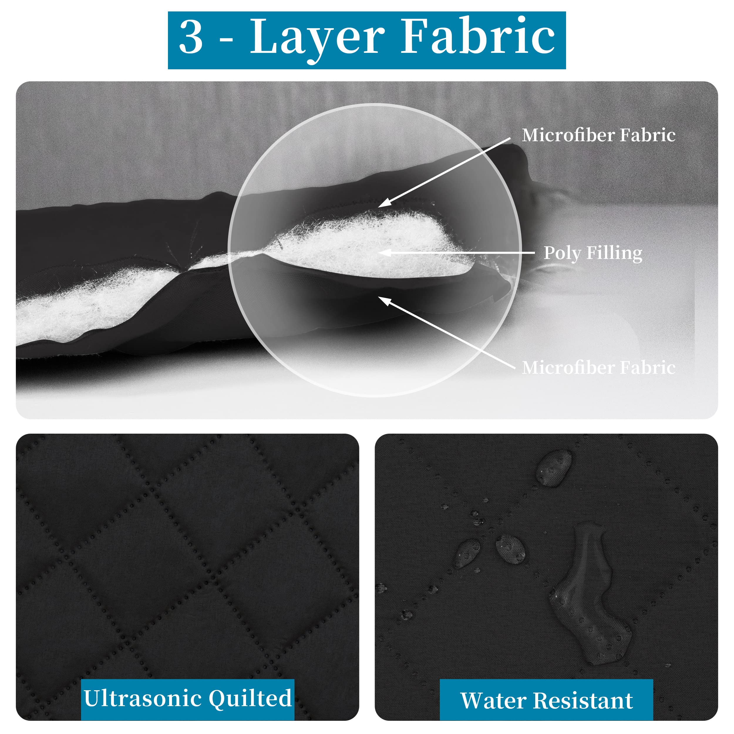 Easy-Going Quilted Microfiber Office Chair Cover With Soft Memory Foam Seat Cushion Water Resistant Desk Computer Chair Slipcover Anti-Slip Chair Protector (Medium, Black)