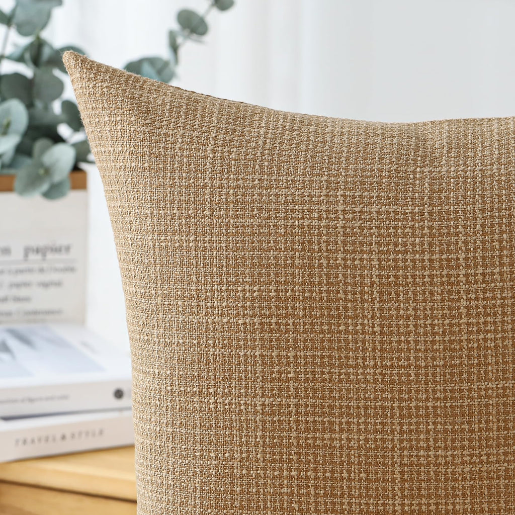 Otostar Pack Of 2 Throw Pillow Covers 18X18 Inch Linen Light Brown Pillowcases Farmhouse Decorative Solid Pillow Covers 45X45 Cm