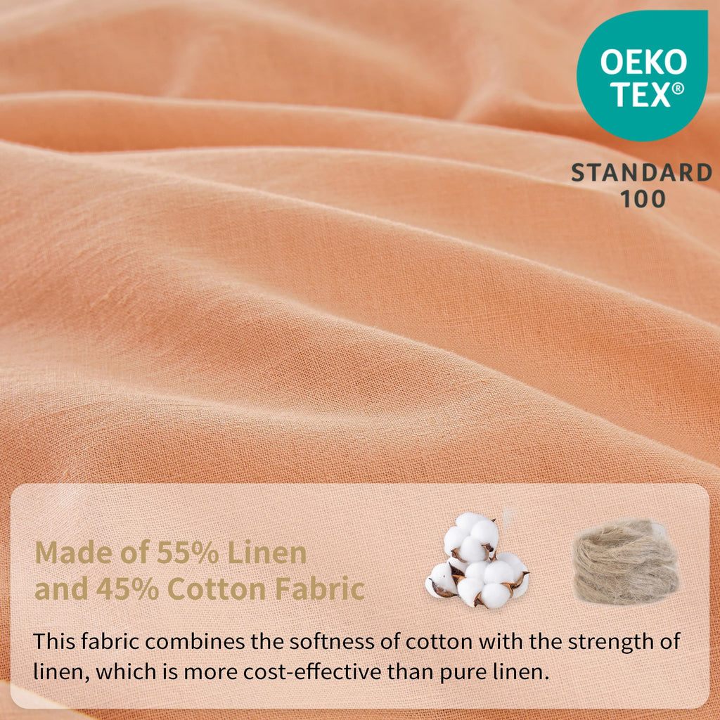 Simple&Opulence Belgian Linen Sheet Set Solid Color - 3 Pieces (1 Flat Sheet & 1 Fitted Sheet & 1 Pillowcase) Natural Flax Cotton Blend Soft Bedding Breathable Farmhouse - Peach, Twin Size