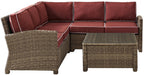 Crosley Furniture Bradenton 4-Piece Outdoor Sectional Sofa Wicker Conversation Patio Furniture Set for Deck, Brown with Sangria Cushions