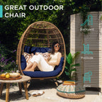 Best Choice Products Wicker Egg Chair, Oversized Indoor Outdoor Lounger For Patio, Backyard, Living Room W/ 4 Cushions, Steel Frame, 440Lb Capacity - Navy