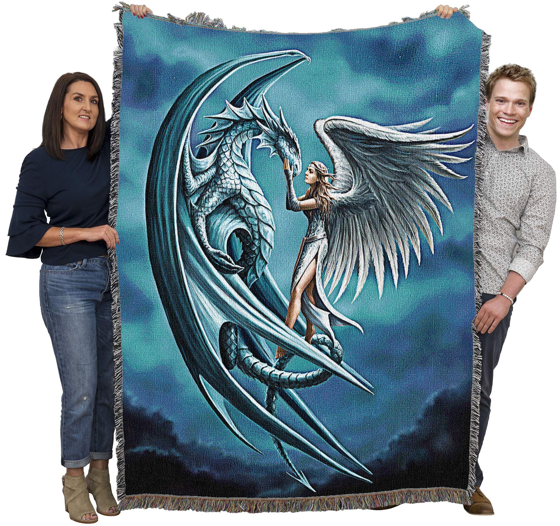 Pure Country Weavers Silverback Dragon With Angel Blanket By Anne Stokes Age Of Dragons Collection - Gift Fantasy Tapestry Throw