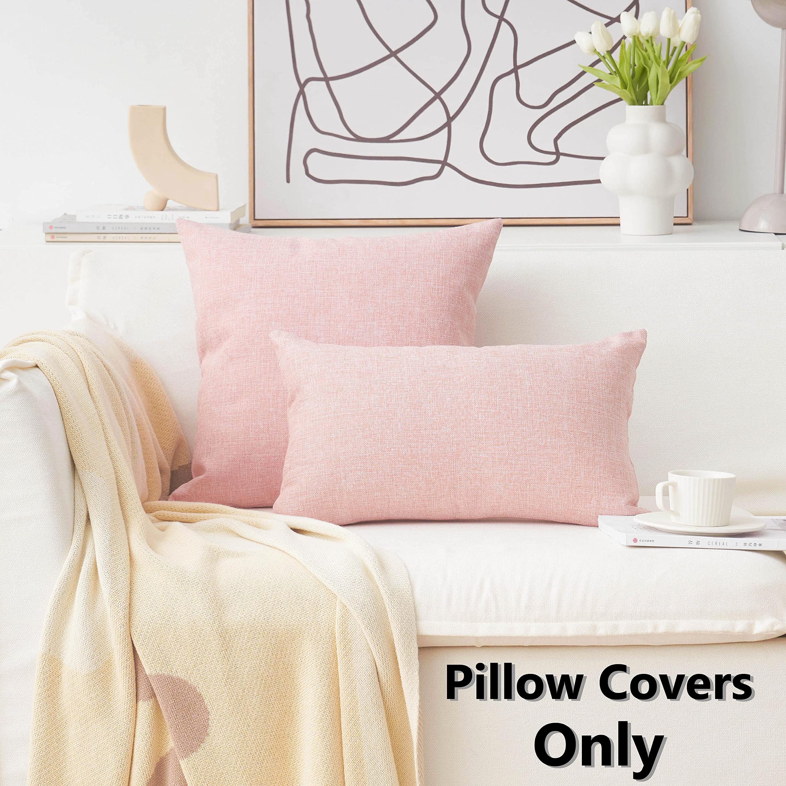Home Brilliant Pillow Covers 16X16 2 Pack Throw Pillow Covers Linen Decorative Pillows Cover For Couch, 40Cm X 40Cm, Baby Pink