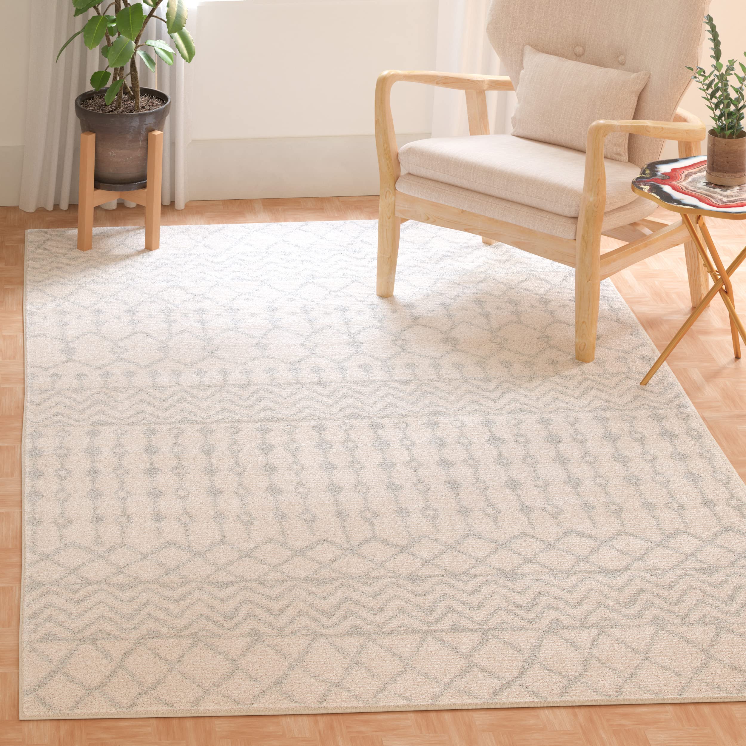 SAFAVIEH Tulum Collection 3 Square Ivory/Light Grey TUL270D Moroccan Boho Distressed Non-Shedding Living Room Bedroom Area Rug
